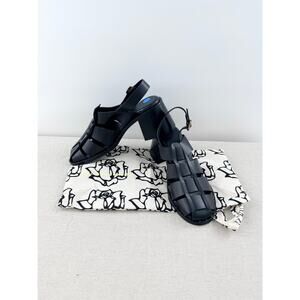 NWOT Freda Salvador Sera Leather Block Heel Fisherman Slingback Sandals Black 10
